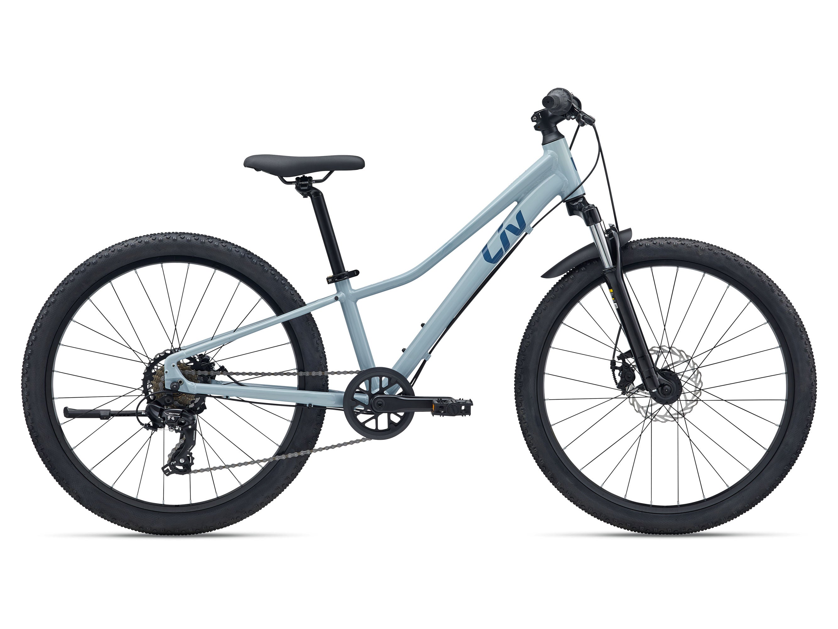Light blue children's bicycle on a white background